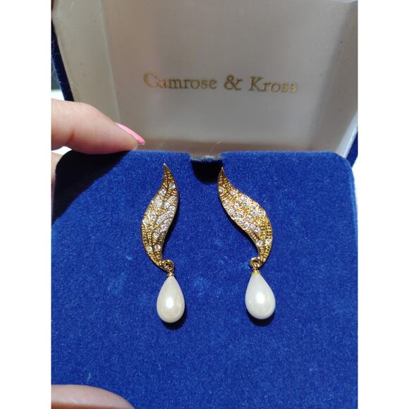 Pearl And Gold Drop Earrings Jbk Camrose and Kross Jacqueline Bouvier Kennedy - Picture 2 of 2